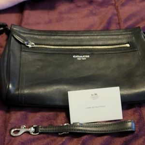 Coach black smooth leather wristlet/ clutch authentic